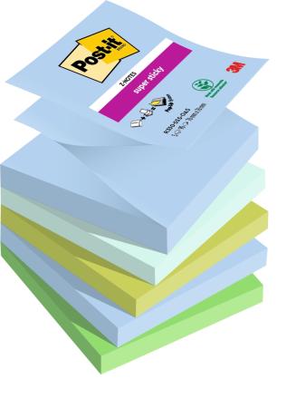 Post-it® Super Sticky Z-Notes, Oasis Collection, 76 mm x 76 mm, 90 Blatt/Block, 5 Blöcke/Packung, 100% PEFC, SGSCH-PEFC-COC-110078