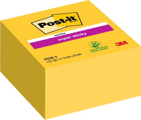 Post-it® Super Sticky Notes Würfel, Gelb, 76 mm x 76 mm, 350 Blatt/Block, 1 Block/Packung, 100% PEFC, SGSCH-PEFC-COC-110078