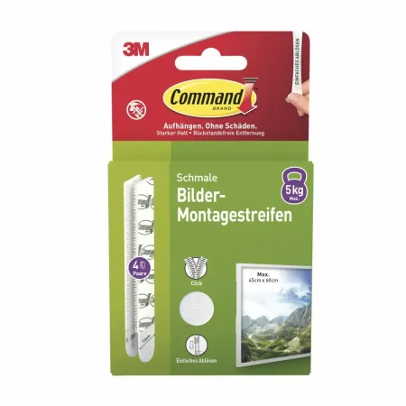 Command™ Bilder-Montage-Strips 17207WHI-4-DE, Weiß, Schmal, 4 Paare (8 Strips)