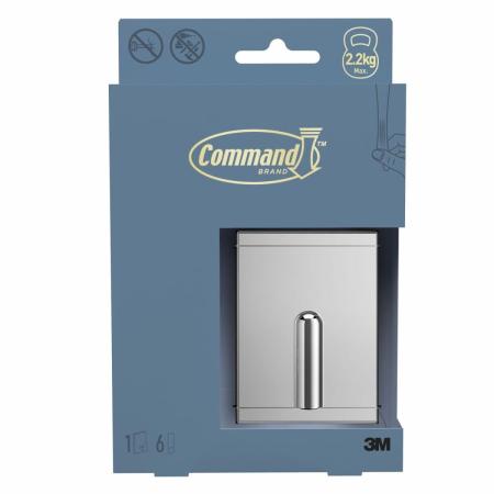 Command™ Dekor Handtuchhaken aus Metall DCRB02CR-EU,Größe L, chrome, 1Haken + 6 wasserfeste Strips/Pack