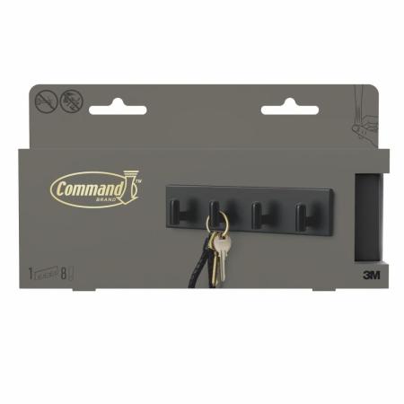 Command™ Dekor Schlüsselleiste Metall DCR05MB-EU, schwarz matt, 1 Leiste+ 8 Strips/Pack
