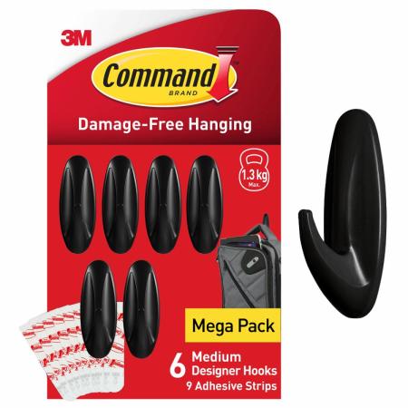Command™ Designer Haken Medium GP081BLK-6-EU-SIOC, 6 Haken + 9 Strips/Packung