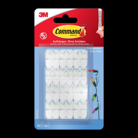 Command™ Dekorations-Clips 17026CLR-20-DE, transparent, mit transparenten Strips, 20 Clips + 24 Streifen