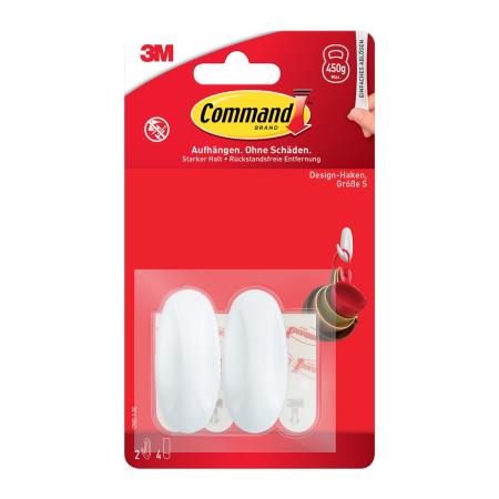Command™ Designer-Haken 17082, klein, weiß, 2 Haken + 4 Strips