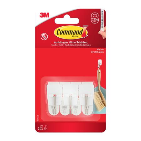 Command™ Drahthaken 17067, Weiß, Klein, 3 Haken + 4 Strips