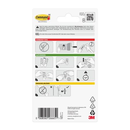 Preview: Command™ Drahthaken 17067CLR-3-DE, klein, transparent, mit transparenten Strips, 3 Haken + 4 Strips