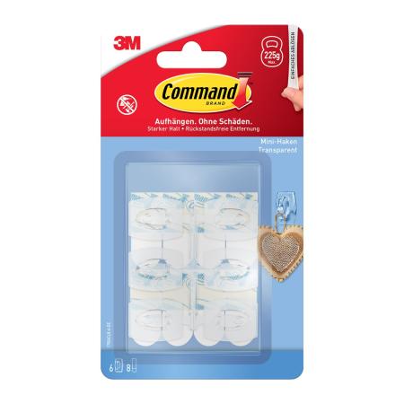 Command™ Mini-Haken  17006CLR-6-DE, transparent, mit transparenten Strips,  6 Haken + 8 Strips