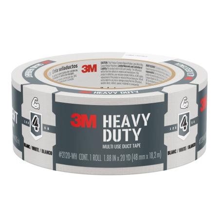 3M™ Heavy Duty Duct Tape White 2120-WH, 1.88 in x 20 yd (48 mm x 18.2 m) 16 Rolls/Case