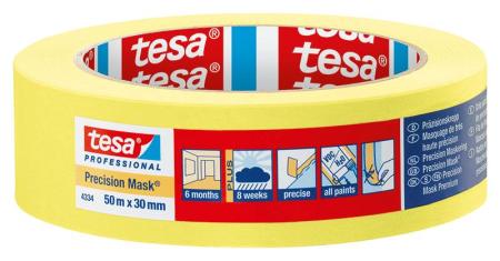 tesa® Professional 4334 Präzisionskrepp® PLUS, 50m x 30mm, gelb