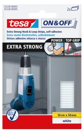 tesa® On & Off Extrastarke Klett Klebepads, 0,05m x 100mm, weiß