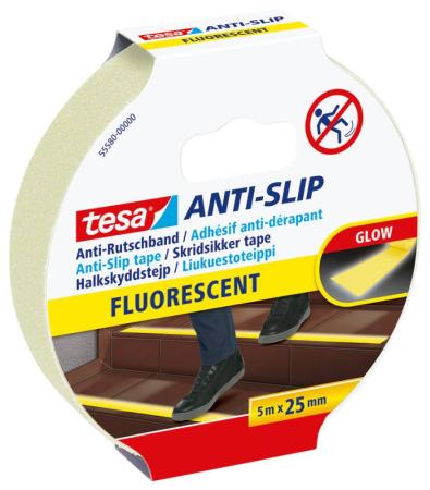tesa® Anti-Rutschband Fluoreszent, 5m x 25mm, fluoresz.-gelb