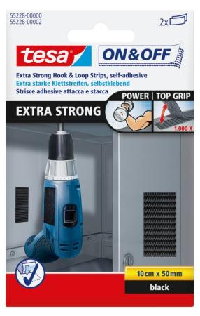tesa® On & Off Extrastarke Klett Klebepads, 0,05m x 100mm, schwarz
