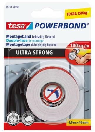 tesa Powerbond® ULTRA STRONG, 1,5m x 19mm, weiß