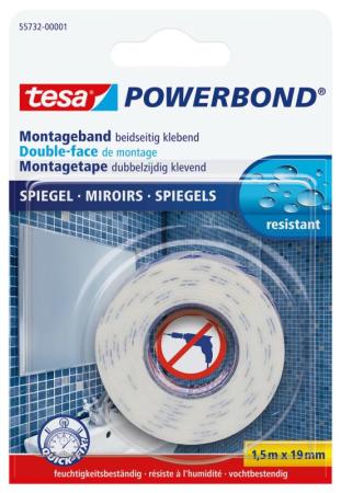 tesa Powerbond® SPIEGEL, 1,5m x 19mm, weiß