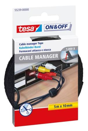 tesa® On & Off Klett-Kabelbinder, 5m x 10mm, schwarz