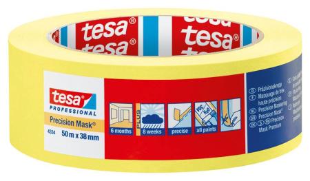 tesa® Professional 4334 Präzisionskrepp® PLUS, 50m x 38mm, gelb