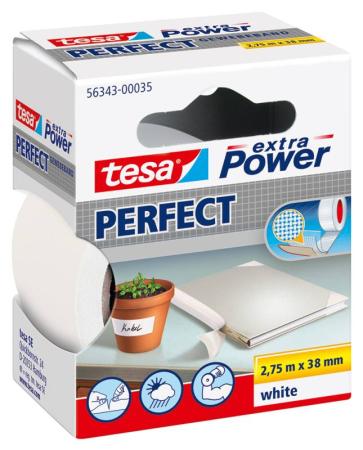tesa extra Power® Perfect Gewebeband, 2,75m x 38mm, weiss