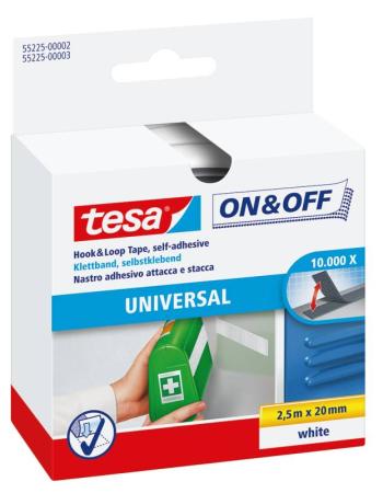 tesa® On & Off Klettband zum Aufkleben, 2,5m x 20mm, transparent