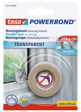 tesa Powerbond® TRANSPARENT, 1,5m x 19mm, transparent