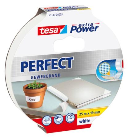 tesa extra Power® Perfect Gewebeband, 25m x 19mm, weiss