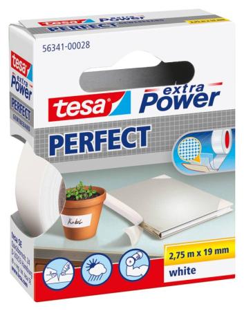 tesa extra Power® Perfect Gewebeband, 2,75m x 19mm, weiss