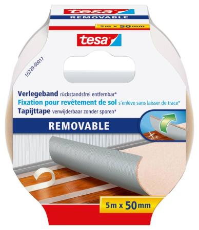 tesa® Verlegeband rückstandsfrei entfernbar, 5m x 50mm, farblos