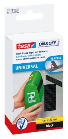 tesa® On & Off Klettband zum Aufkleben, 2,5m x 20mm, schwarz