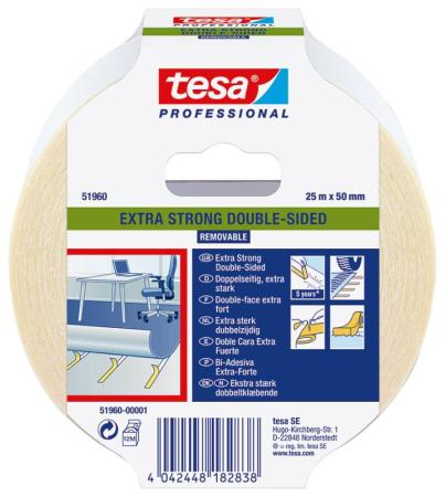 tesa® Professional 51960 Profi-Verlegeband, ablösbar, 25m x 50mm, farblos