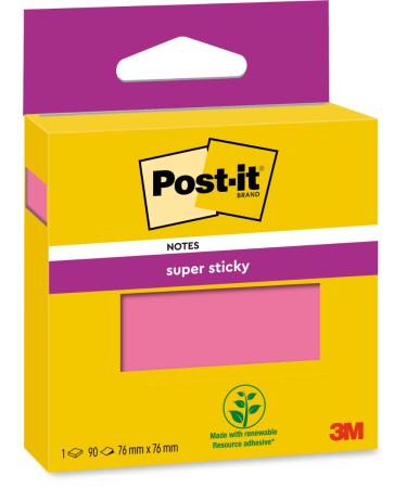 Post-it® Super Sticky Notes, Pink, 76 mm x 76 mm, 90 Blatt/Block, 1 Block/Packung, 100% PEFC SGSCH-PEFC-COC-110078