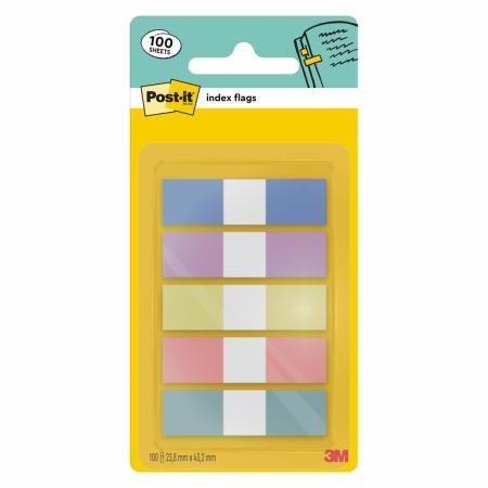 Post-it® Index Haftstreifen Mini, Sortierte Pastellfarben, 11,9 mm x 43,2 mm, 20 Streifen pro Farbe, 100 Streifen/Spender, 1 Spender/Pack