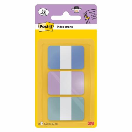 Post-it® Index Strong, Pastell Blau, Lila und Grün, 25,4 mm x 38,1 mm,36 Haftstreifen/Etui, 1 Etui/Pack