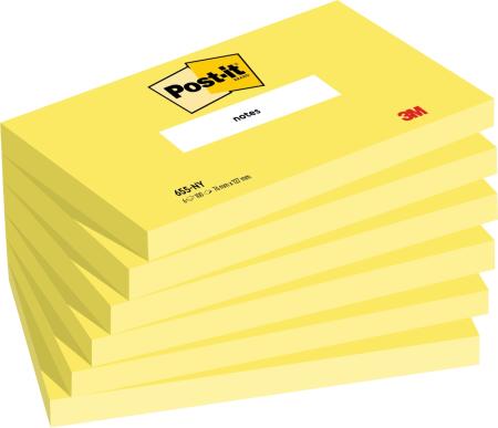 Post-it® Notes, Gelb, 127 mm x 76 mm, 100 Blatt/Block, 6 Blöcke/Packung, 100% PEFC, SGSCH-PEFC-COC-110078