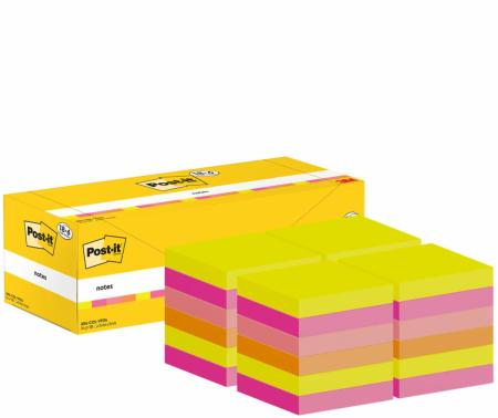 Post-it® Notes, Verschiedene Farben, 76 mm x 76 mm, 100 Blatt/Block, 18 Blöcke + 6 Gratis/Packung, Kartonverpackung, 100% PEFC, SGSCH-PEFC-COC-110078
