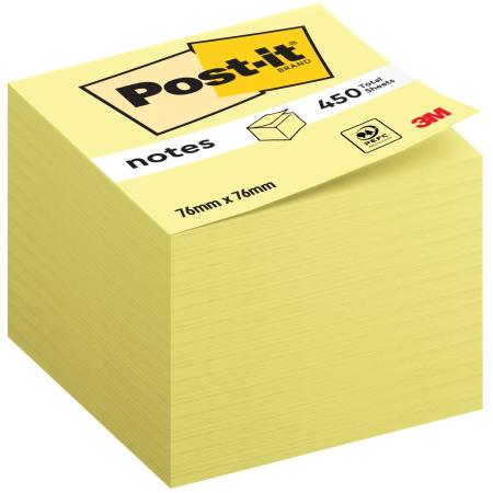 Preview: Post-it® Notes Würfel, Gelb, 76 mm x 76 mm, 450 Blatt/Block, 1 Block/Packung, 100% PEFC, SGSCH-PEFC-COC-110078