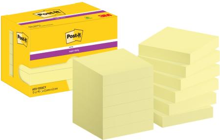Post-it® Super Sticky Notes, Gelb, 47.6 mm x 47.6 mm, 90 Blatt/Block, 12 Blöcke/Packung, Kartonverpackung, 100% PEFC, SGSCH-PEFC-COC-110078