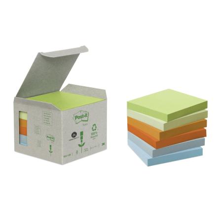 Post-it® Recycling Notes 6541GB, 76 x 76 mm, verschiedene Farben, 6 Blöcke à 100 Blatt