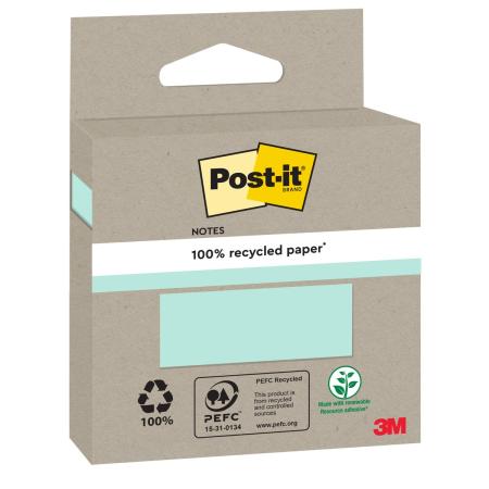 Preview: Post-it® Recycling Notes, Verschiedene Farben, 76 mm x 76 mm, 100 Blatt/Block, 1 Block/Packung, 100% PEFC, SGSCH-PEFC-COC-110078