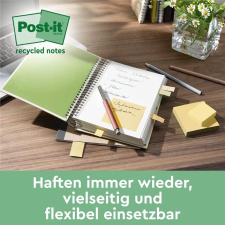 Preview: Post-it® Recycling Z-Notes, Gelb, 76 mm x 76 mm, Promotion, 100 Blatt/Block, 12 Blöcke/Packung + Gratis Dispenser, 100% PEFC, SGSCH-PEFC-COC-110078