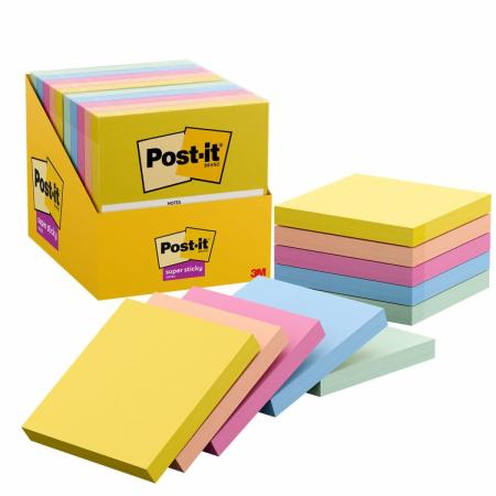 Post-it® Super Sticky Notes 654-6SS-SUM10, Sommer Sorbet, 76 mm x 76 mm,1 x 90 Blatt - 100% PEFC, SGSCH-PEFC-COC-110078