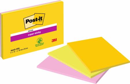 Post-it® Super Sticky Notes im Großformat, Verschiedene Farben, 101 mm x 152 mm, 45 Blatt/Block, 3 Blöcke/Packung, 100% PEFC, SGSCH-PEFC-COC-110078