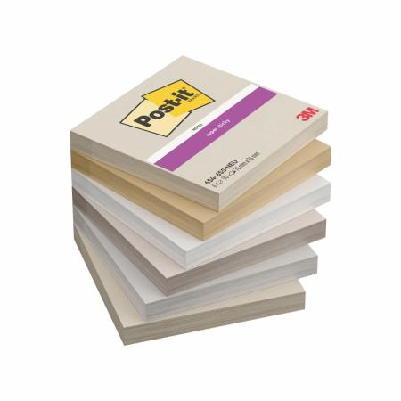Post-it® Super Sticky Notes, Neutrality Collection, 76 mm x 76 mm, 90 Blatt/Block, 6 Blöcke/Packung, 100% PEFC, SGSCH-PEFC-COC-110078
