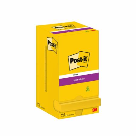 Post-it® Super Sticky Notes, Ultra Gelb, 76 mm x 76 mm, 90 Blatt/Block, 12 Blöcke/Packung, Kartonverpackung, 100% PEFC, SGSCH-PEFC-COC-110078