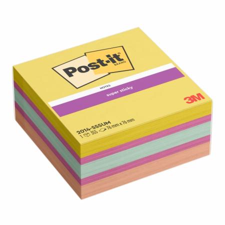 Post-it® Super Sticky Notes Würfel, Summer Sorbet Collection, 76 mm x 76 mm, 355 Blatt/Block, 1 Block/Packung, 100% PEFC, SGSCH-PEFC-COC-110078