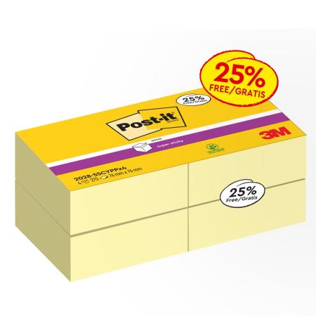 Post-it® Super Sticky Notes Würfel, Gelb, 76 mm x 76 mm, 270 Blatt/Block, 4 Blöcke/Packung, 100% PEFC, SGSCH-PEFC-COC-110078