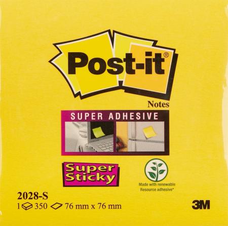 Preview: Post-it® Super Sticky Notes Würfel, Gelb, 76 mm x 76 mm, 350 Blatt/Block, 1 Block/Packung, 100% PEFC, SGSCH-PEFC-COC-110078