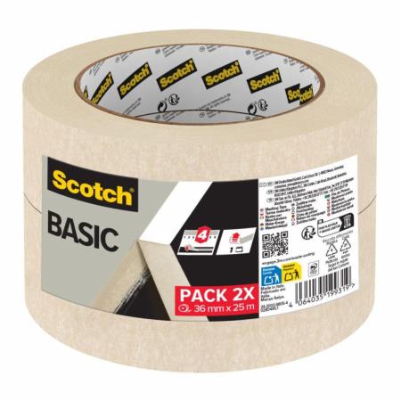 Scotch® Abdeckband Basic, 36 mm x 25 m, 2 Rollen/Packung, 70% PEFC, SGSCH-PEFC-COC-110078