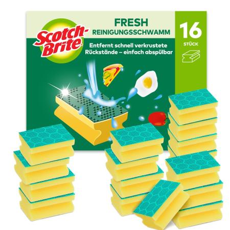 Preview: Scotch-Brite® Fresh Reinigungsschwamm, 16 Stück pro Packung - Entfernt schnell verkrustete Rückstände