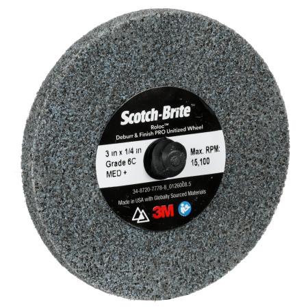 Preview: Scotch-Brite™ Roloc™ Deburr and Finish PRO verpresste Kompaktscheibe, 76 mm x 6 mm, ungelocht, 6C MED+