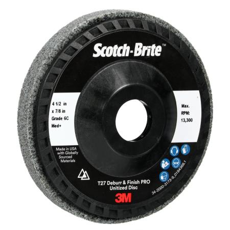 Preview: Scotch-Brite™ Verpresste Kompaktscheibe Deburr and Finish PRO für den Winkelschleifer, 6C Medium+, 114 mm x 22 mm, Type 27