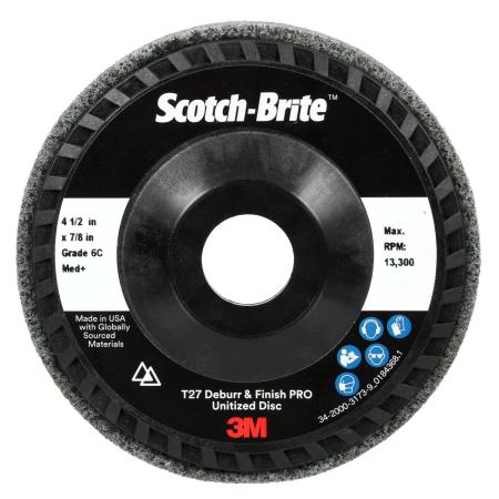 Scotch-Brite™ Verpresste Kompaktscheibe Deburr and Finish PRO für den Winkelschleifer, 6C Medium+, 114 mm x 22 mm, Type 27